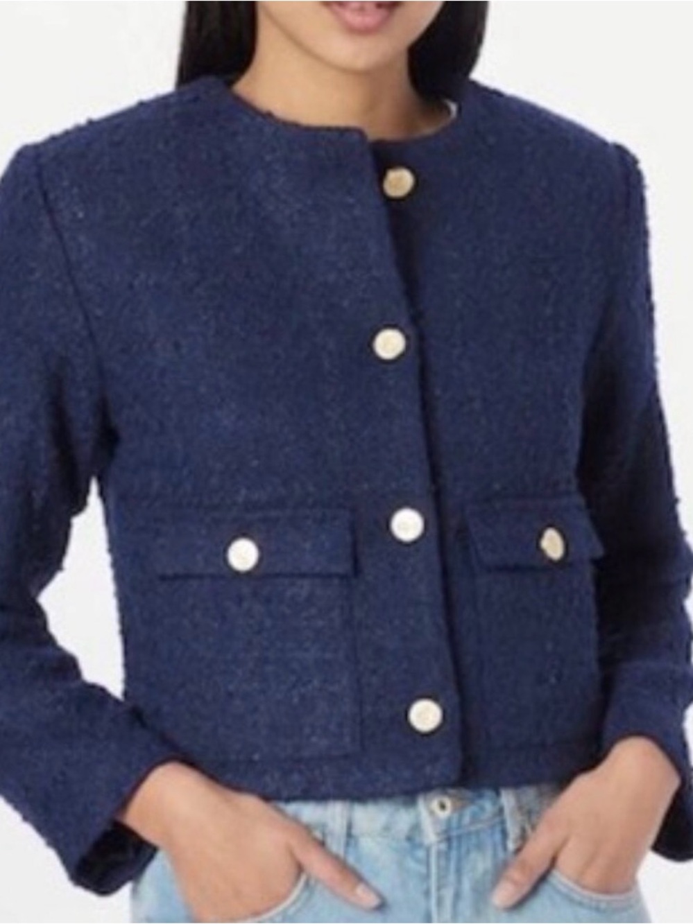 Abercrombie Women's Navy Tween collar-less Button-Front Jacket